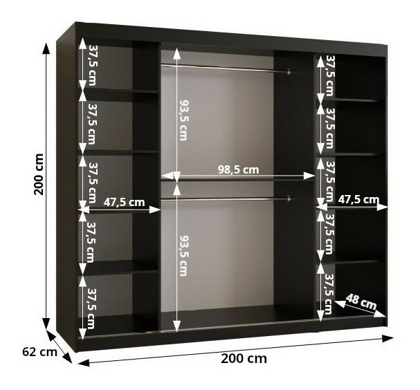 Šatní skříň 100 cm Riana Wa 1 150 (bílá matná + černá matná)