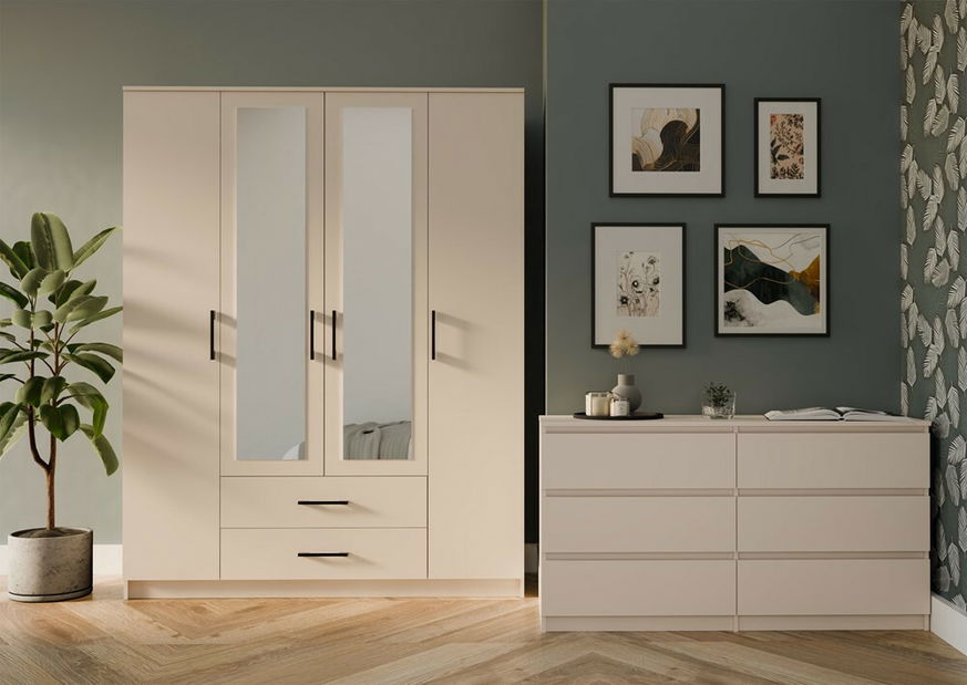 Šatní skříň Rigidez 3 (kašmír) (se zrcadlem)