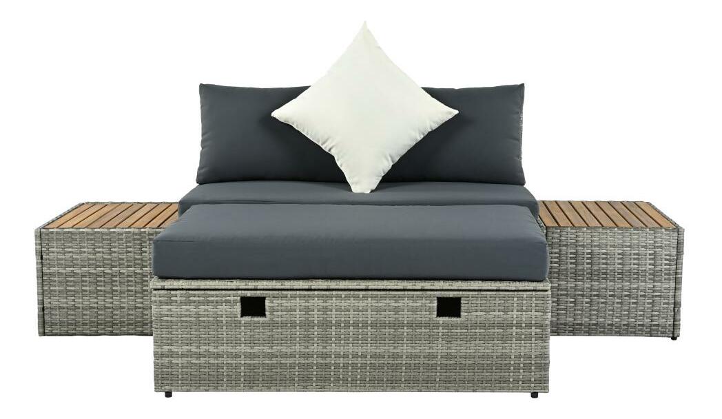 Zahradní ratanový set Debora (šedá + přírodní + krémová)