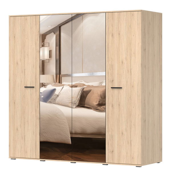 Šatní skříň Bargo (san remo sand + černá + zrcadlo)