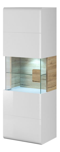 Závěsná vitrína vysoká Tamie Typ 07 (lesklá bílá + dub sanremo) (L)