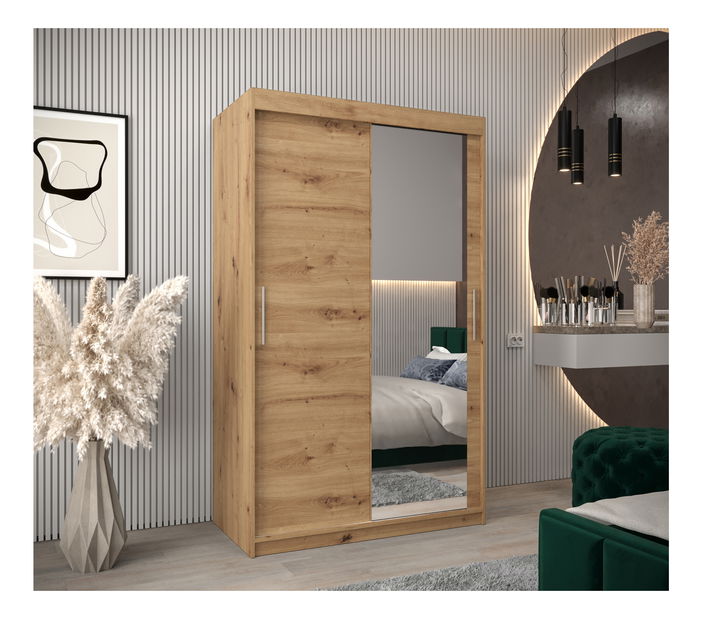 Šatní skříň 120 cm Toki 2 (Dub artisan + Černá matná)