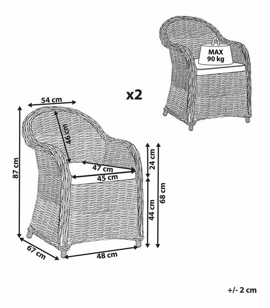 Set 2 ks zahradních křesel Sideny (béžová)