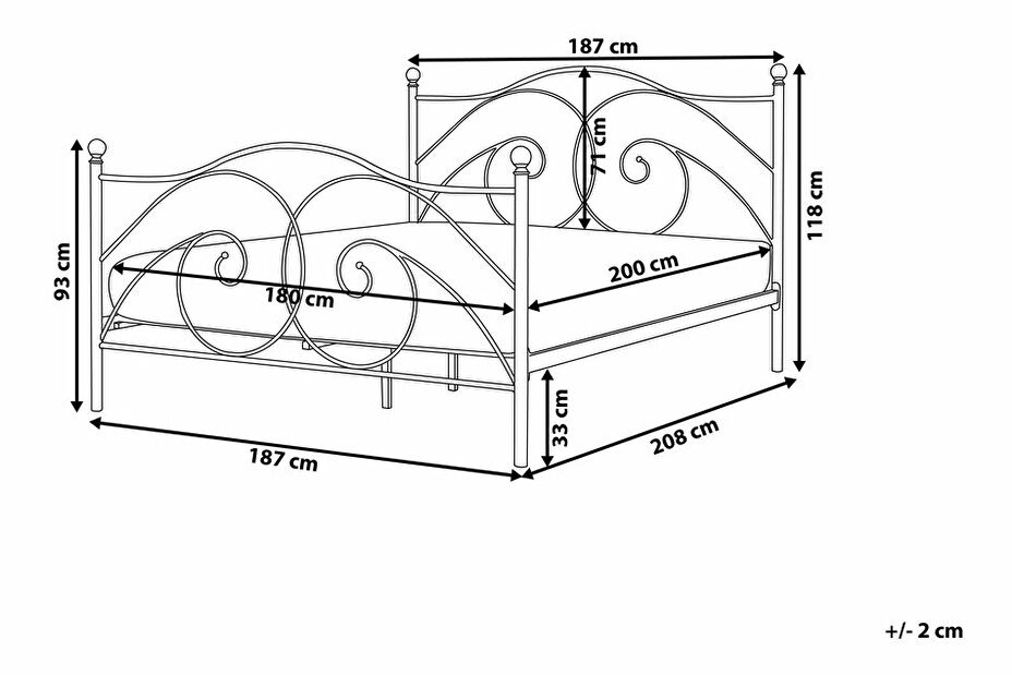 Manželská postel 180 cm DIROU (s roštem) (černá)