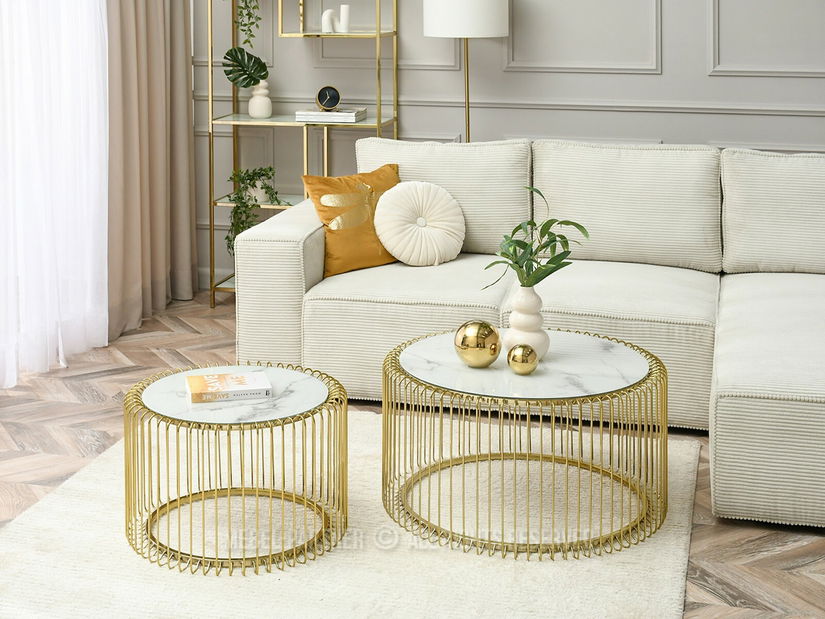 Konferenční stolek Nils Xl (bílý mramor + zlatá)