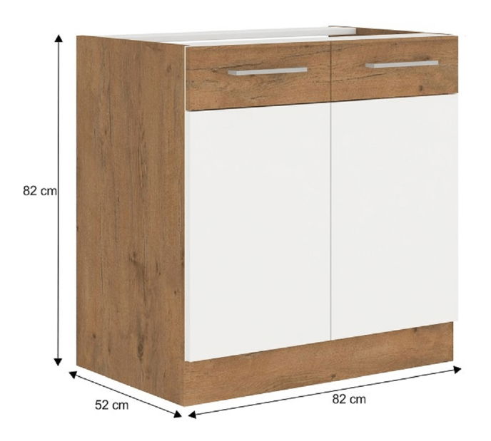 Dolní drezová kuchyňská skříňka 80 ZL 2F BB Velaga (lesk bílý + dub lancelot)