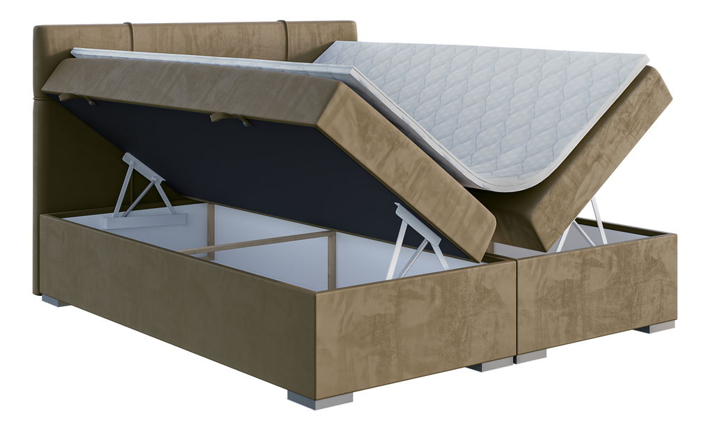 Jednolůžková boxspring postel 120 cm Gal (tmavobéžová) (s matrací a úl. prostorem)