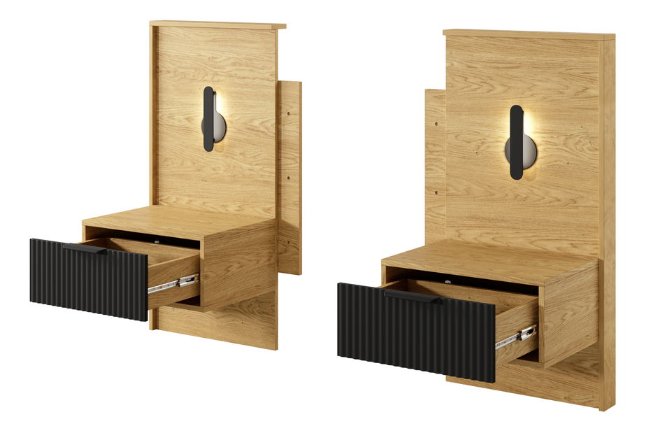 Set 2 ks nočních stolků Balneo (dub baltic + černá)