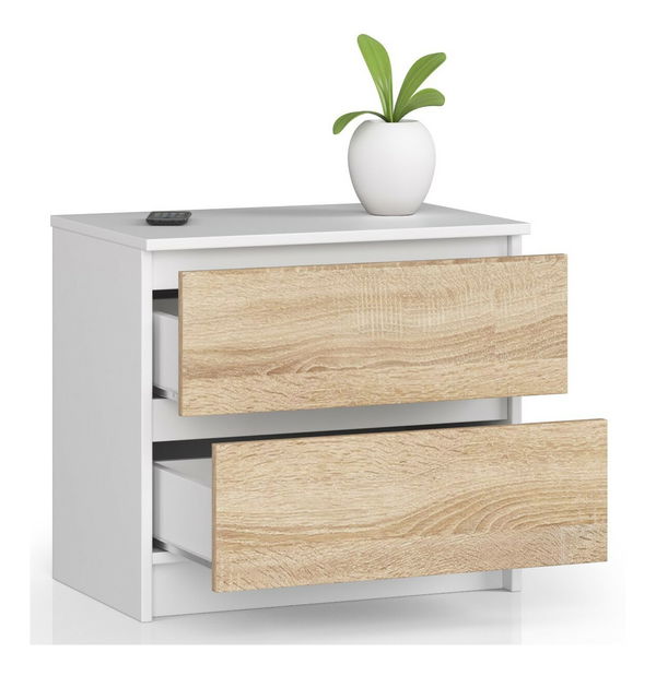 Noční stolek Kalista (bílá + dub sonoma)