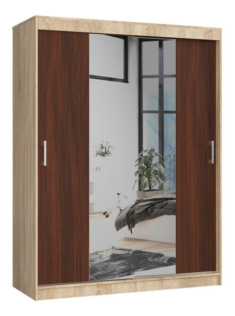Šatní skříň Clotilde (dub sonoma + wenge) (se zrcadlem)