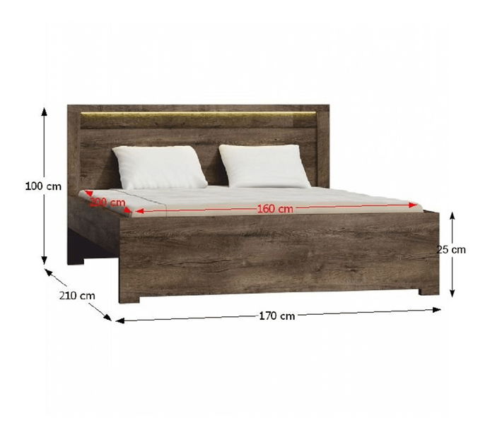 Manželská postel 160 cm Inneas (jasan tmavý) (s roštem)