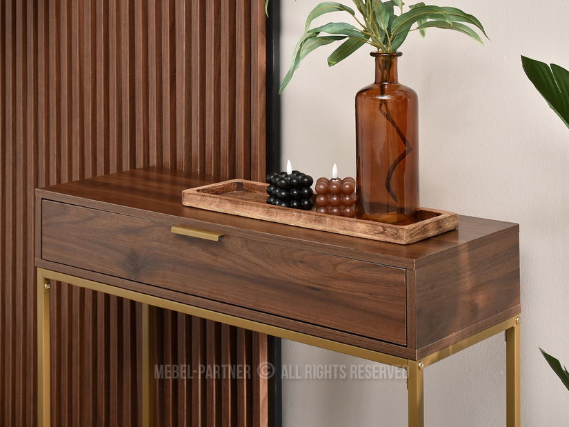 Konzolový stolek Norma M (ořech + zlatá)