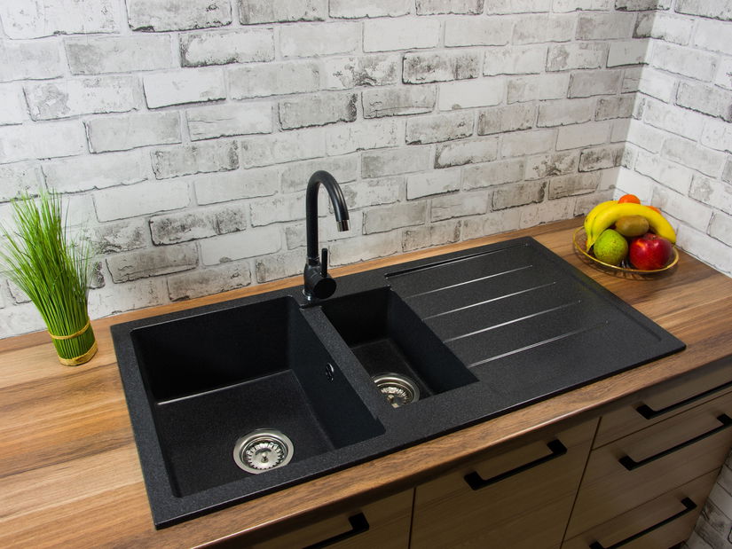 Kuchyňský dřez Yuxur (černá + textura) (se 3 otvory pro baterii) (P)