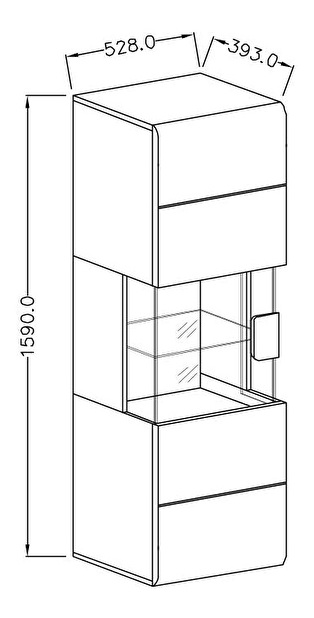Závěsná vitrína vysoká Tamie Typ 07 (tmavosivě šedá + dub) (L)