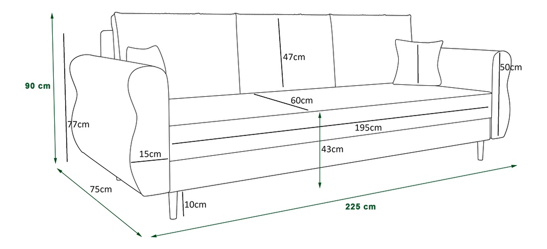 Rozkládací pohovka Avery (tmavě zelená)