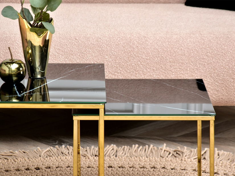 Konferenční stolek Prana Law (černý mramor + zlatá)