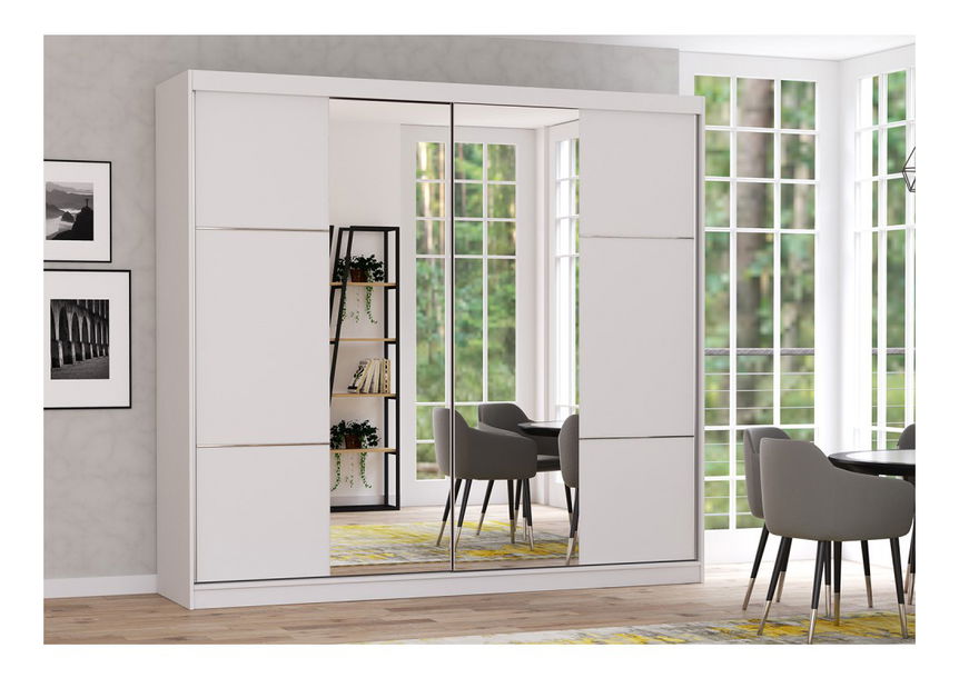 Šatní skříň Mebur 38 230 (bílá + bílá + zrcadlo)