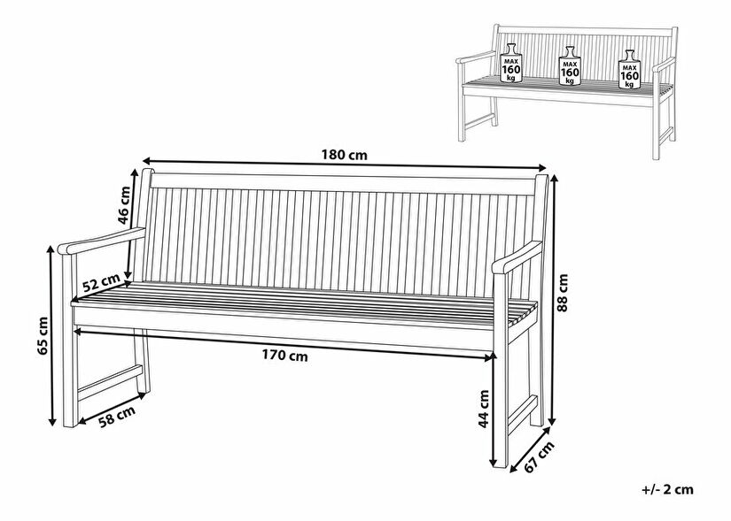 Zahradní lavice 180 cm Vestfold (světlé dřevo)