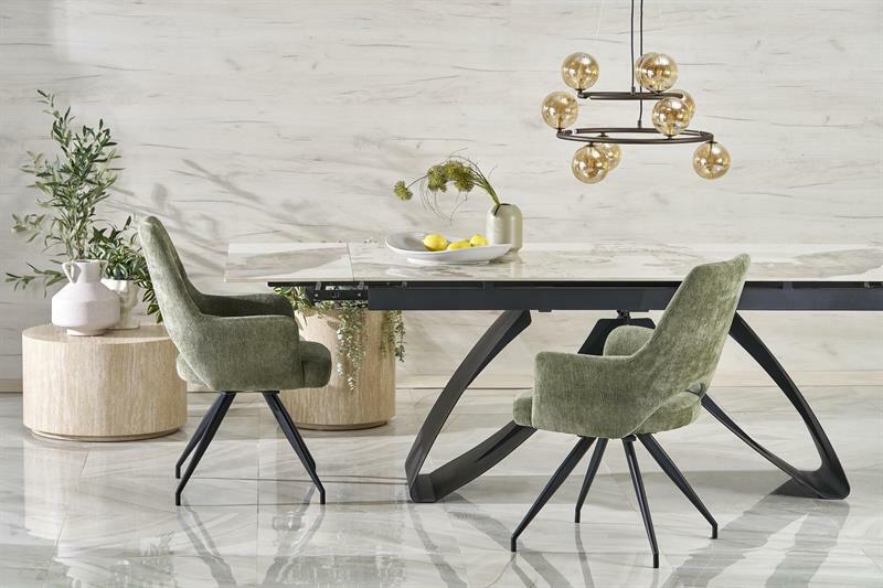 Jídelní stůl Hillary (béžovobílý mramor + černá) (pro 8 a více osob)