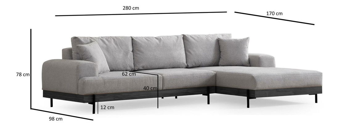 Rohová sedačka Etorella (P) (šedá + černá)