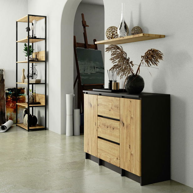 Komoda Kalista VI (šedý grafit + dub artisan)