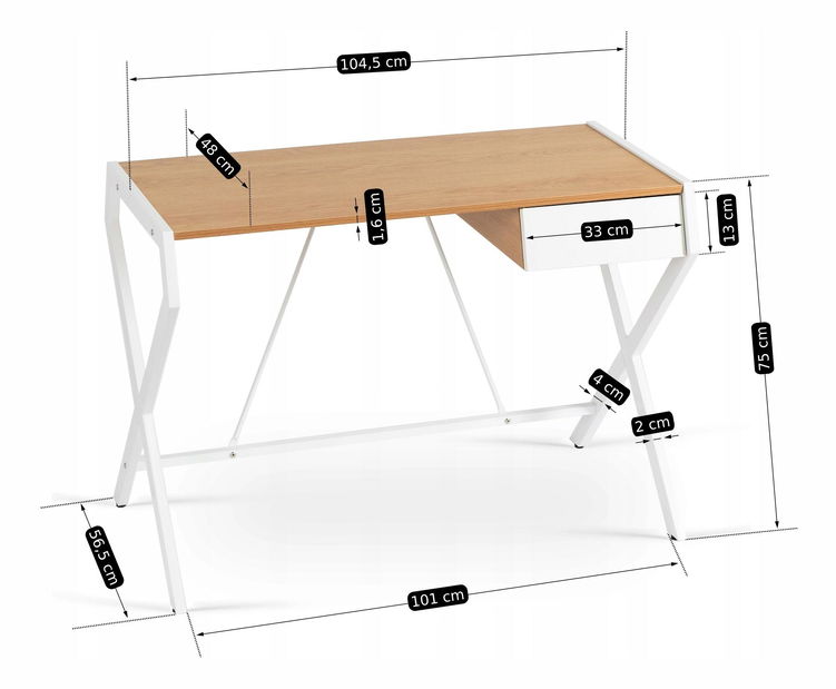 Psací stolek Mecanico (dub zlatý + bílá)