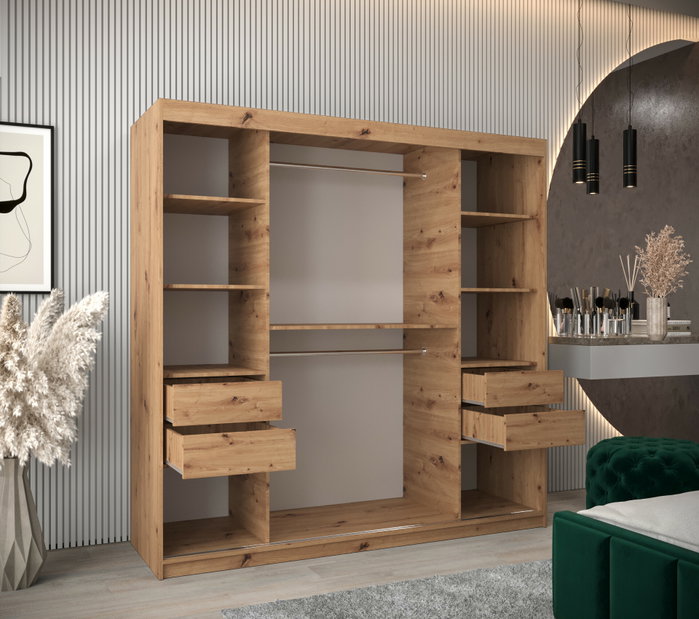 Šatní skříň 200 cm Toki 3 (Dub artisan + Bílá matná)
