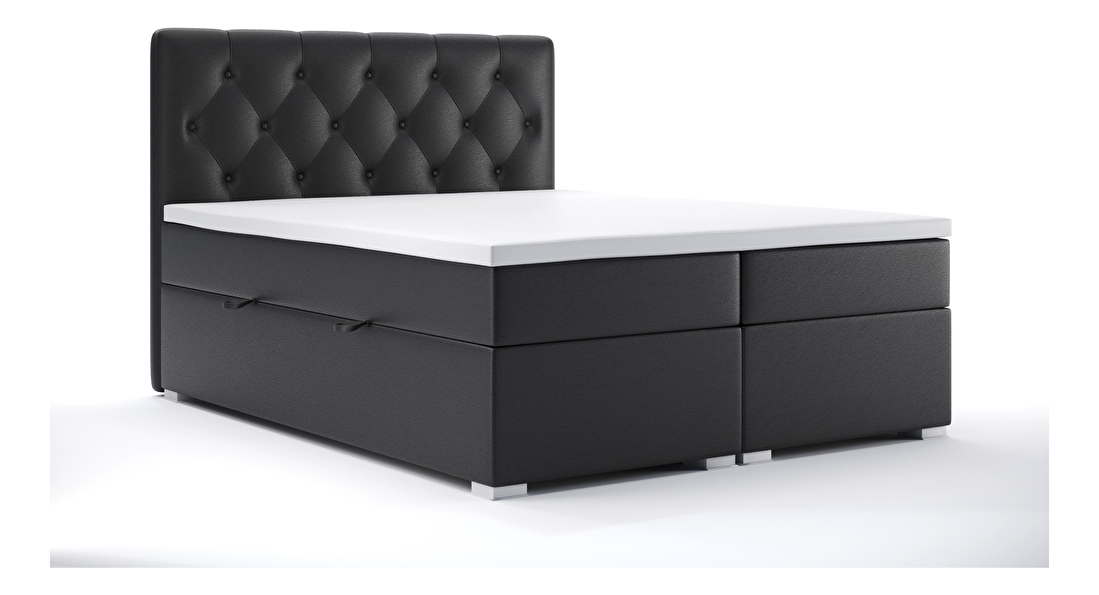 Boxspring postel 140 cm Ronda (černá ekokůže) (s úložným prostorem)