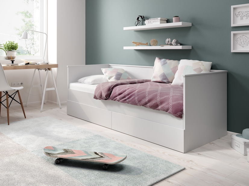 Rozkládací dětská postel 200x80-160 cm Henrieta (s roštem a matrací) (bílá)