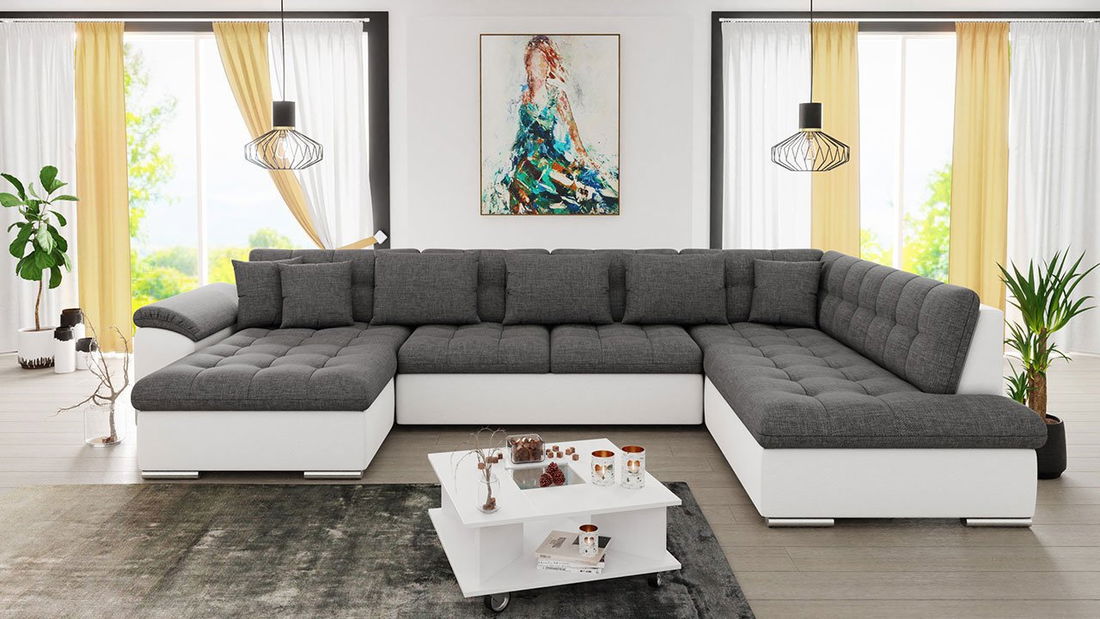 Rohová sedací souprava Talia (bílá + tmavě šedá)