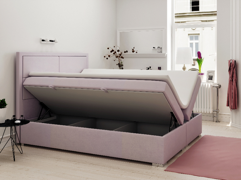 Boxspring postel 140 cm Menorra (růžová) (s úložným prostorem)