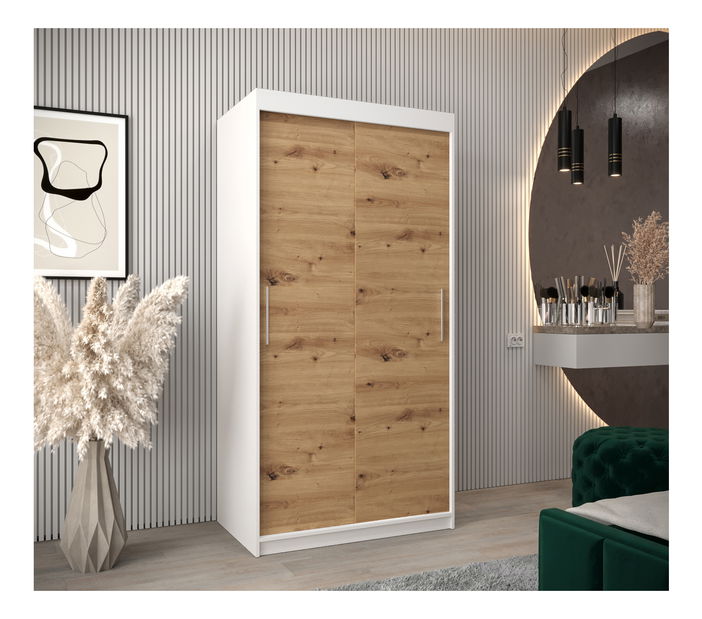 Šatní skříň 100 cm Toki (Bílá matná + Dub artisan)