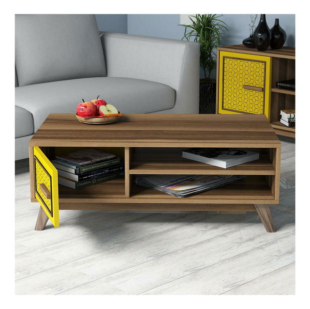 Sestava nábytku do obývacího pokoje Aysha (ořech + žlutá)