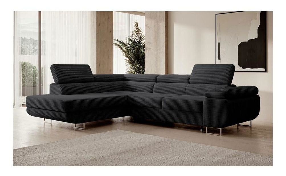 Rohová sedací souprava Stiletto (L) (černá + stříbrná)