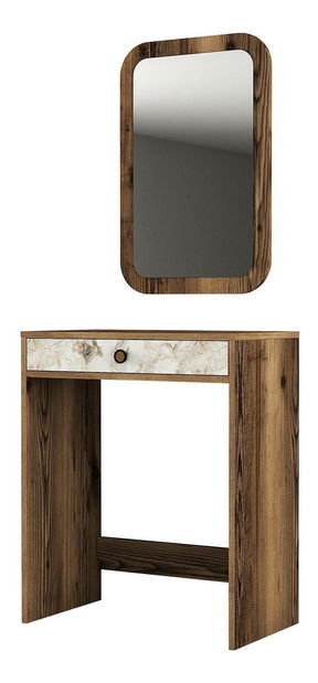 Toaletní stolek Logan 1 (bílý mramor + ořech) (se zrcadlem)