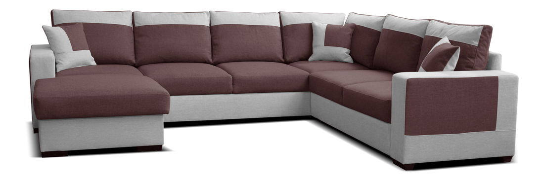 Rohová sedací souprava U Mega L+2F+A+2 (bordó + šedá) (L)