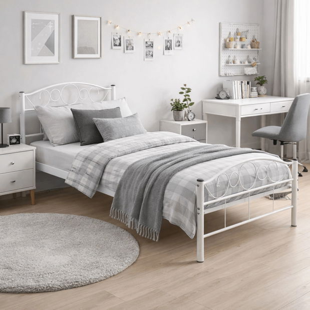 Kovová postel 90 cm Granjeros (bílá) (s roštem)