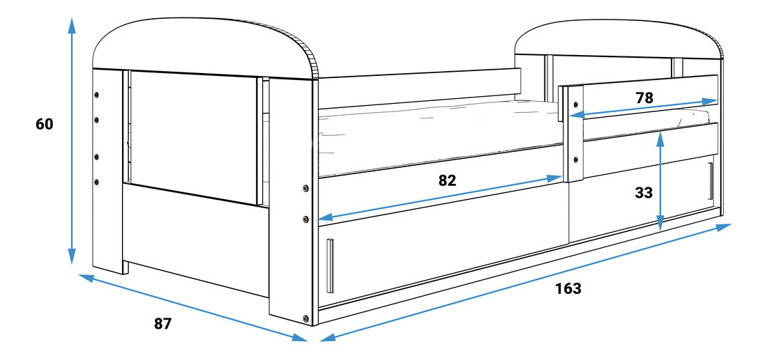 Dětská postel 80 cm Fimmo (bílá + auto) (s roštem, matrací a úl. prostorem)