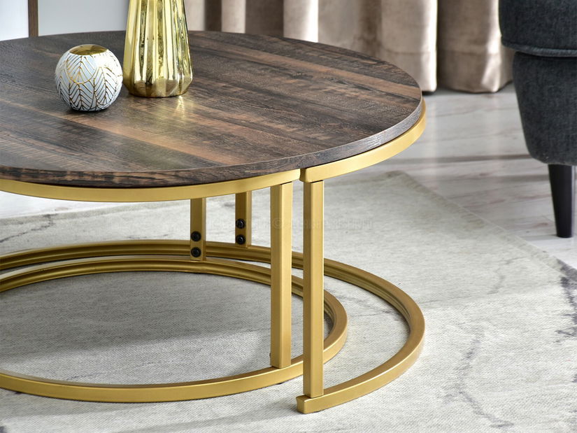 Konferenční stolek Kolja Zest Xl (zlatá + dub vintage)