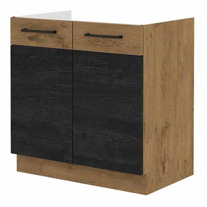 Dolní kuchyňská skříňka pod dřez Virion 80 ZL 2F BB (dub lancelot + tmavé dřevo)