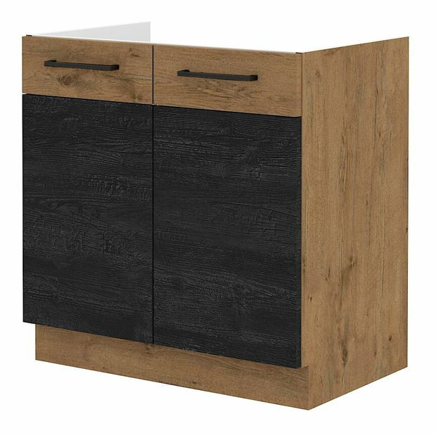 Dolní kuchyňská skříňka pod dřez Virion 80 ZL 2F BB (dub lancelot + tmavé dřevo)