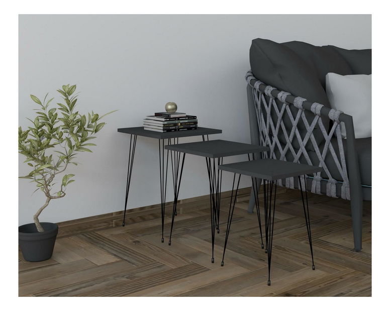 Set 3ks. konferenčních stolků Pakamo (černá + antracit)