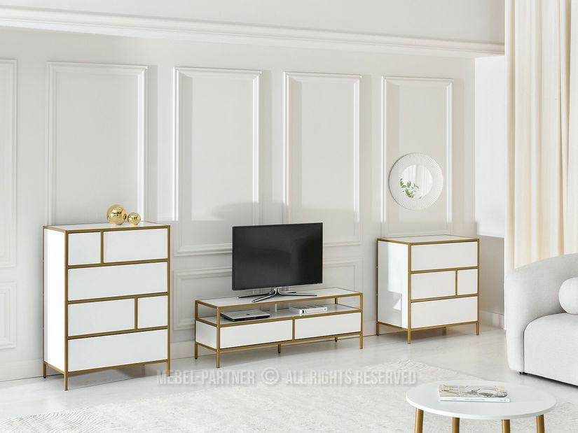 Komoda Soren Kom (bílé dřevo + zlatá) *výprodej