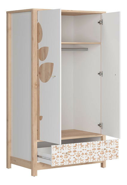 Šatní skříň BRW Timon SZF2D1S (buk iconic + bílá + koníky)