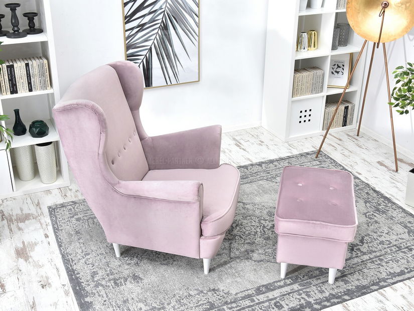 Křeslo ušák Margis (světlofialová + buk)