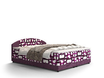 Manželská postel Boxspring 180 cm Orlando Comfort (vzor + fialová) (s matrací a úložným prostorem)