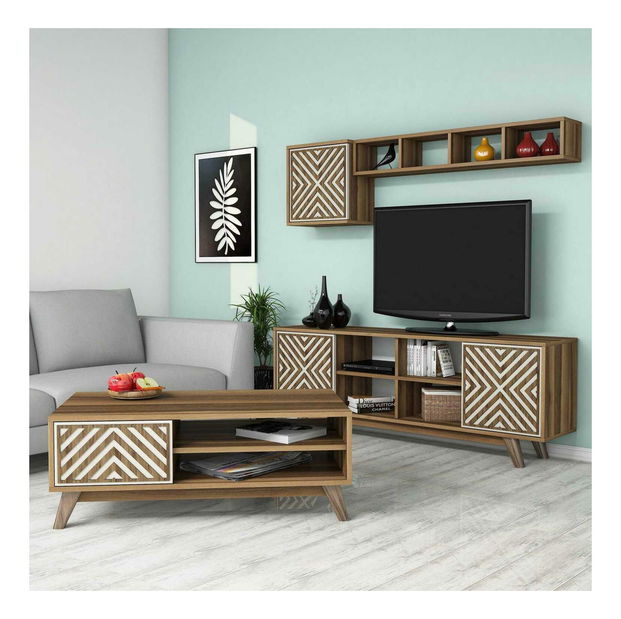 Sestava nábytku do obývacího pokoje Ivonne (ořech + krémová)