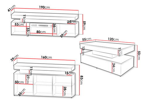 Nábytek do obývacího pokoje Lesteralo II (bílá + bílá lesklá)