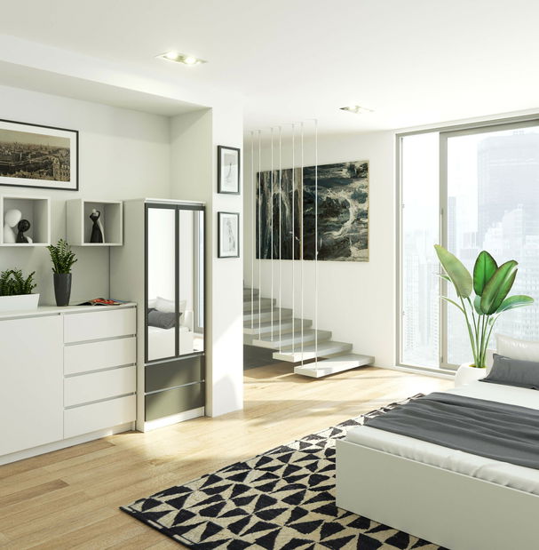 Šatní skříň Suman II (bílá + šedá) (se zrcadlem) *výprodej