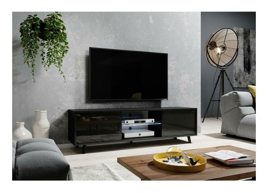 TV skříňka/stolek Leiros (s osvětlením) (černá)